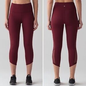LULULEMON Lululemon Body Con Crop High Waisted Mesh Maroon Leggings (US 6)